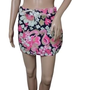 J. Crew Pink Black White Cotton Mini Skirt Cargo Pocket Drawstring Waist